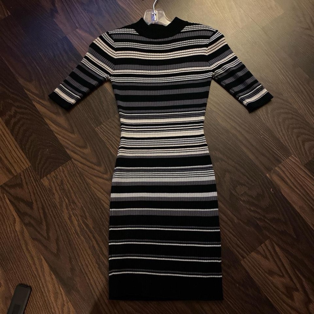 Striped Black and Gray Knit Dress